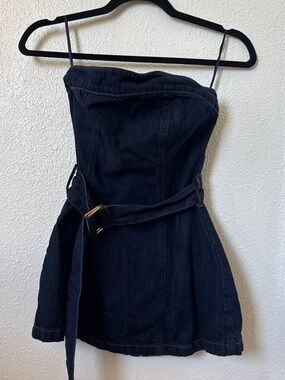 Zara Strapless Dark Denim Mini Dress with Belt